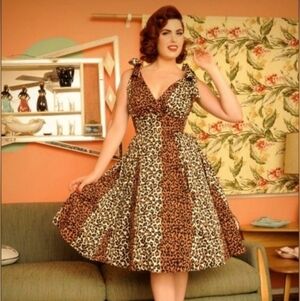 Deadly Dames By Micheline Pitt Tie Me Up Leopard Print Dress, Size 2x GUC